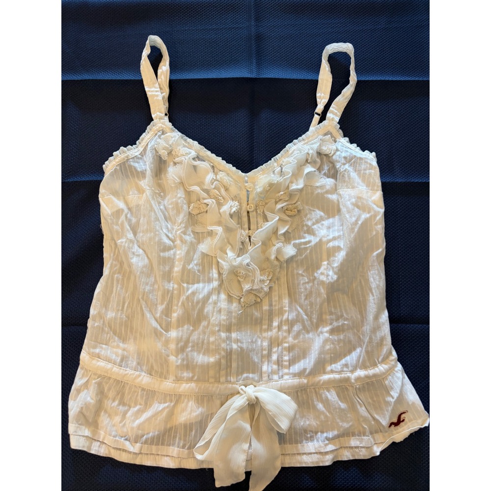 Hollister California White Cotton Ruffle Camisole Top Y2K Peplum Bow Small
